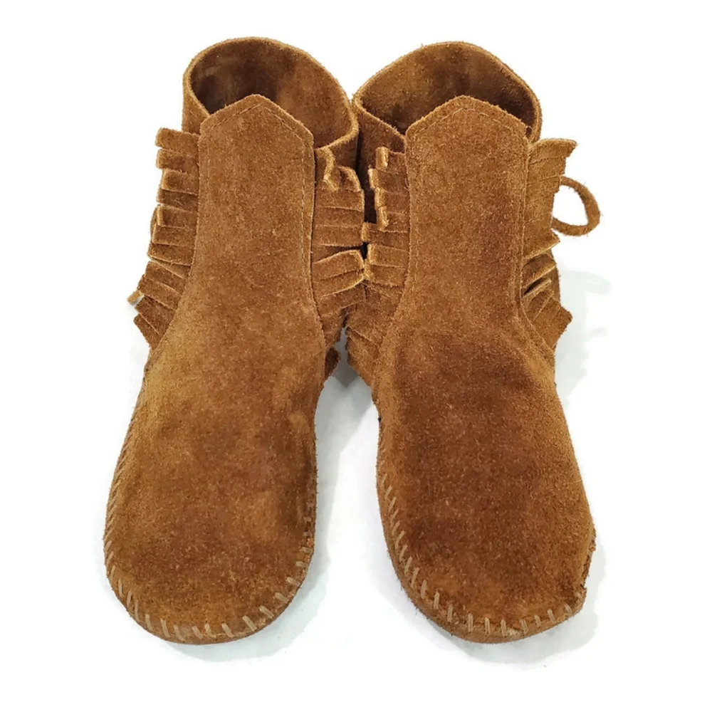 Minnetonka Kids' Concho Fringe Soft Sole Suede Leather Moccasins SZ 12 Western
